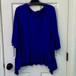 Cobalt blue ruffle blouse, cotton